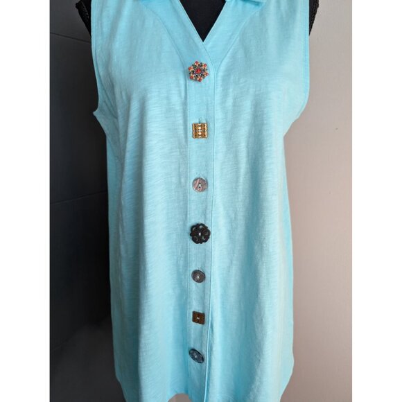 Soft Surroundings Danielle Button Light‎ Aqua Turquoise Sleeveless Tunic - M - Picture 2 of 11